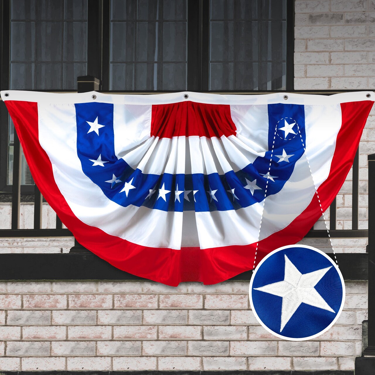 USA Pleated Fan Flag Bunting Decoration 210D Embroidered Polyester 3x6 Ft